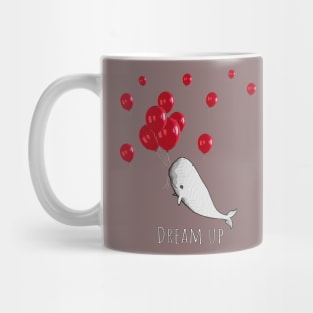 Whale with geometric striped pattern and red balloons Mug